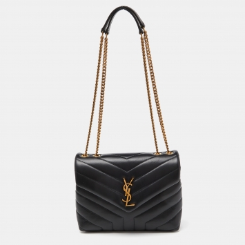 Pre Owned Saint Laurent Black Leather Small Loulou Shoulder Bag