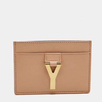 مملوكة مسبقًا Saint Laurent Peach Leather Easy Y Card Holder