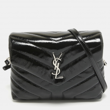 Pre Owned Saint Laurent Black Quilted Patent Leather Toy Loulou Crossbody Bag