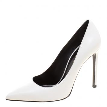 Pre Owned Saint Laurent Paris White Leather Pointed Toe Pumps Size 39