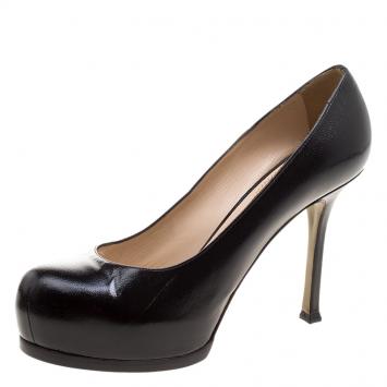 Pre Owned Yves Saint Laurent Black Pebbled Leather Tribtoo Pumps Size 37.5