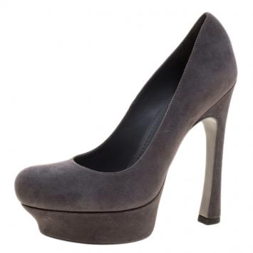 Pre Owned Saint Laurent Paris Grey Suede Palais Platform Pumps Size 38