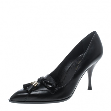 Pre Owned Saint Laurent Paris Black Leather Tassel Detail Pointed Toe Pumps Size 37.5