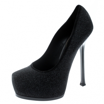 Pre Owned Saint Laurent Paris Black Textured Suede Tribute Pumps Size 39