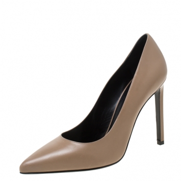 Pre Owned Saint Laurent Paris Brown Leather Pointed Toe Pumps Size 37