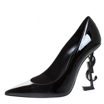 Pre Owned Saint Laurent Paris Black Patent Leather Opyum  Pointed Toe Pumps Size 39