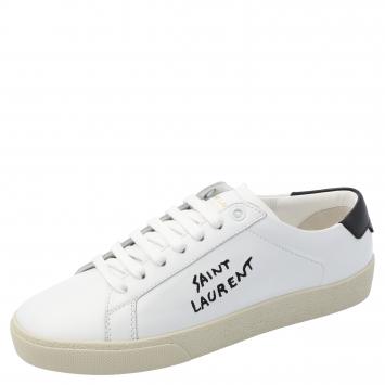 Pre Owned Saint Laurent White/Black Leather Court Classic Sneakers Size EU 38
