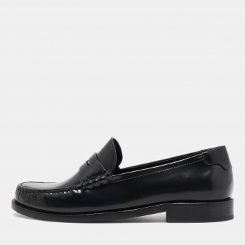 Pre Owned Saint Laurent Paris Black Leather Penny Slip On Loafers Size 38