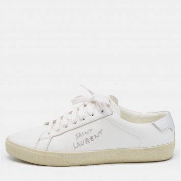 Pre Owned Saint Laurent White Leather Court Classic SL/06 Sneakers Size 38.5