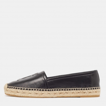 Pre Owned Saint Laurent Black Leather Cassandra Espadrilles Size 38.5