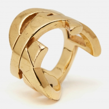 Pre Owned Saint Laurent Opyum Monogram Gold Tone Ring Size 52