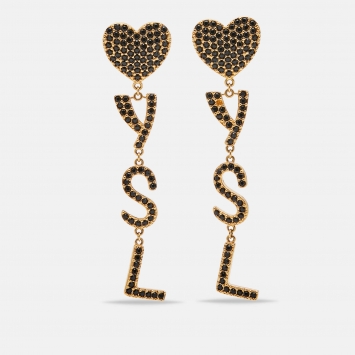 Pre Owned Saint Laurent Paris Crystals Gold Tone Earrings