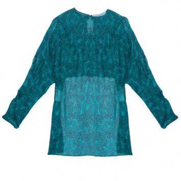 Pre Owned Saint Laurent Paris Green Finger Print Silk Top M