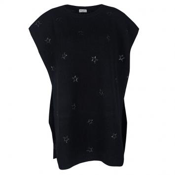 Pre Owned Saint Laurent Paris Black Wool Cashmere Sequined Star Poncho M