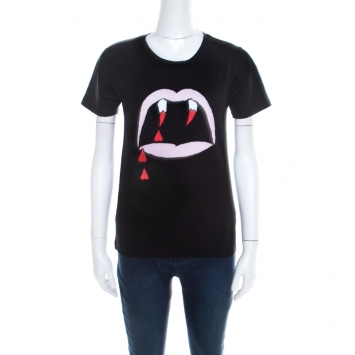 Pre Owned Saint Laurent Paris Black Cotton Blood Lustre T-Shirt S