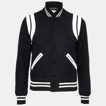 Pre Owned Saint Laurent Black Wool Leather Detailed Teddy Jacket S