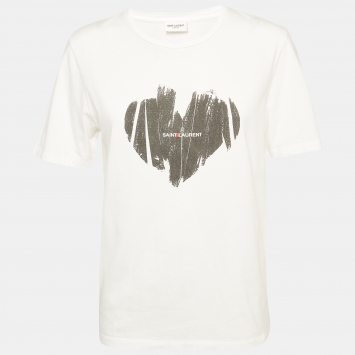 Pre Owned Saint Laurent White Heart Print Cotton T-Shirt XS