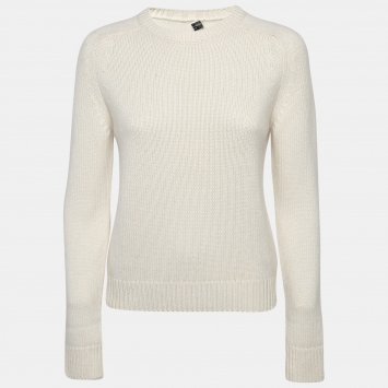 Pre Owned Saint Laurent Cream Cashmere Knit Sweater XS