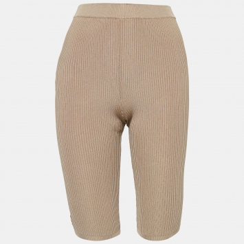 Pre Owned Saint Laurent Paris Beige Rib Knit Cycling Rider Shorts XS