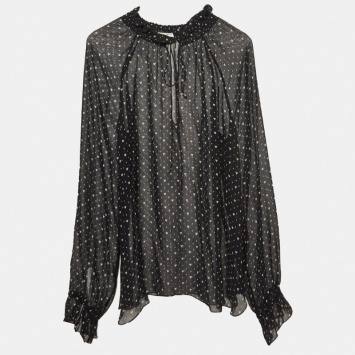 Pre Owned Saint Laurent Black Printed Crepe Top L