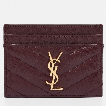 Pre Owned Saint Laurent Burgundy Matelassé Leather Monogram Card Holder