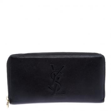 Pre Owned Saint Laurent Paris Black Leather Bell De Jour Zip Wallet