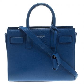 Pre Owned Saint Laurent Paris Blue Leather Baby Sac De Jour Tote
