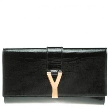 Pre Owned Saint Laurent Paris Black Patent Leather Large Chyc Clutch