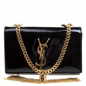 Pre Owned Saint Laurent Paris Black Patent Leather Small Kate Tassel Crossbody Bag