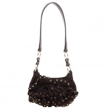 Pre Owned Yves Saint Laurent Dark Brown Suede Eyelet Shoulder Bag