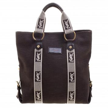 Pre Owned Saint Laurent Paris Dark Brown Canvas Beach Bag