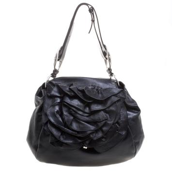 Pre Owned Saint Laurent Paris Black Leather Nadja Rose Petal Hobo