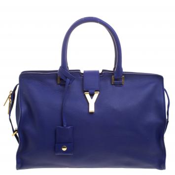 Pre Owned Saint Laurent Paris Indigo Leather Medium Cabas Chyc Tote