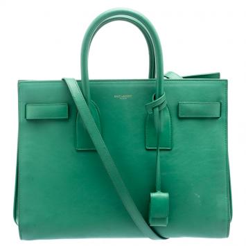Pre Owned Saint Laurent Paris Green Leather Small Classic Sac De Jour Tote
