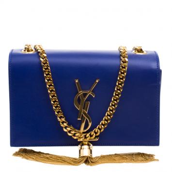 Pre Owned Saint Laurent Paris Blue Leather Small Kate Tassel Crossbody Bag