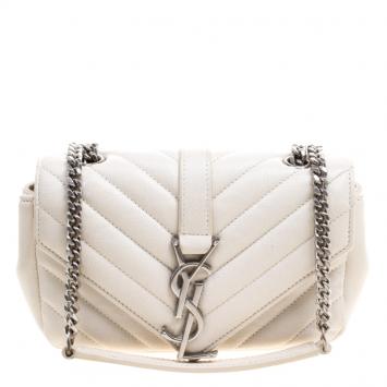 Pre Owned Saint Laurent Paris White Chevron Leather Baby Classic Chain Bag