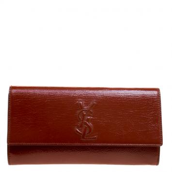 Pre Owned Saint Laurent Paris Brown Patent Leather Small Belle De Jour Flap Clutch