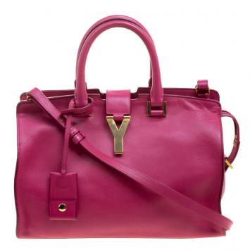 Pre Owned Saint Laurent Paris Hot Pink Leather Small Cabas Chyc Tote