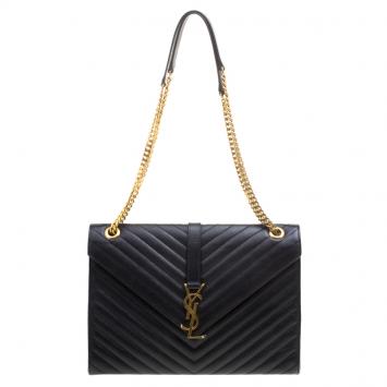 Pre Owned Saint Laurent Paris Black Black Matelasse Leather Cassandre Shoulder Bag