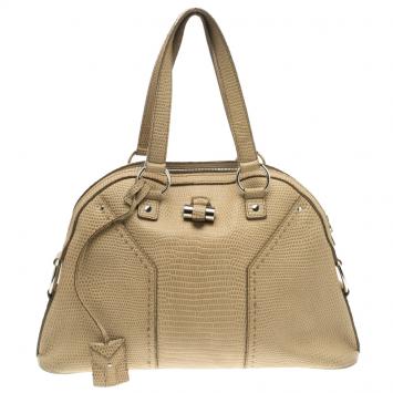 Pre Owned Saint Laurent Paris Beige Lizard Embossed Leather Large Muse Bag