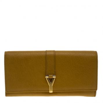 Pre Owned Saint Laurent Paris Tan Leather Y Line Flap Wallet