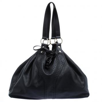 Pre Owned Saint Laurent Paris Black Leather Drawstring Tote