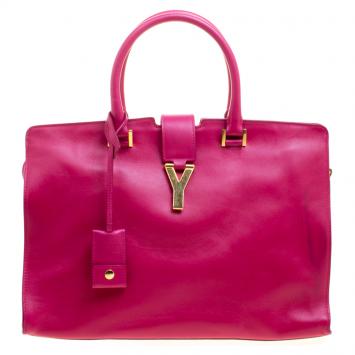Pre Owned Saint Laurent Hot Pink Leather Medium Cabas Chyc Tote