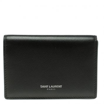 Pre Owned Saint Laurent Black Textured Leather Business Card Holder 