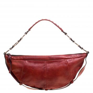 Pre Owned Saint Laurent Red Leather Half Moon Shoulder Bag