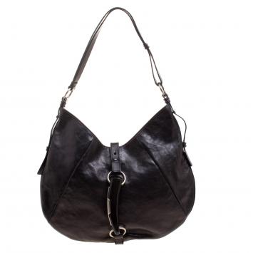 Pre Owned Saint Laurent Black Leather Mombasa Shoulder Bag