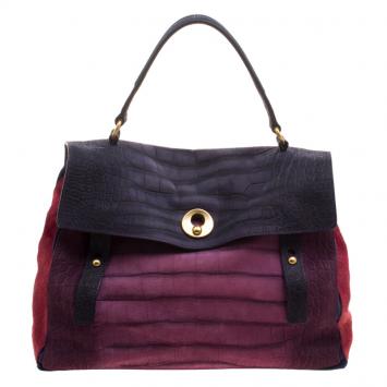 Pre Owned Saint Laurent Multicolor Bubuck and Suede Large Muse Two Satchel