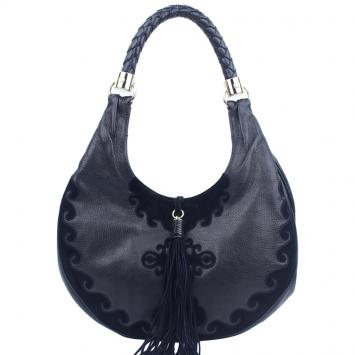 Pre Owned Saint Laurent Paris Black Leather/Suede Tassel Hobo