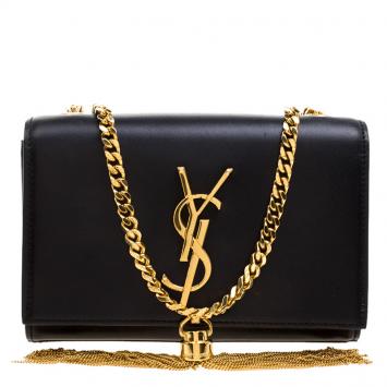 Pre Owned Saint Laurent Black Leather Small Kate Tassel Crossbody Bag