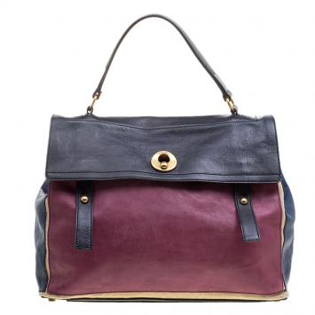 Pre Owned Saint Laurent Multicolor Leather and Canvas Large Muse Two Satchel